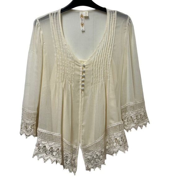 Adiva Tops - Adiva Sheer Cream Lace Blouse with Camisole Size Large